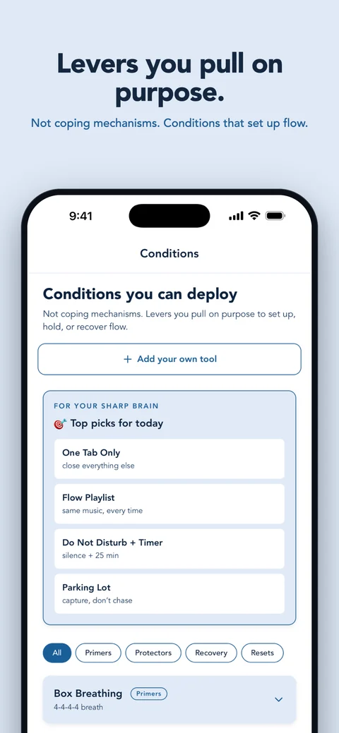 The Conditions tab showing top picks for a Sharp brain.
